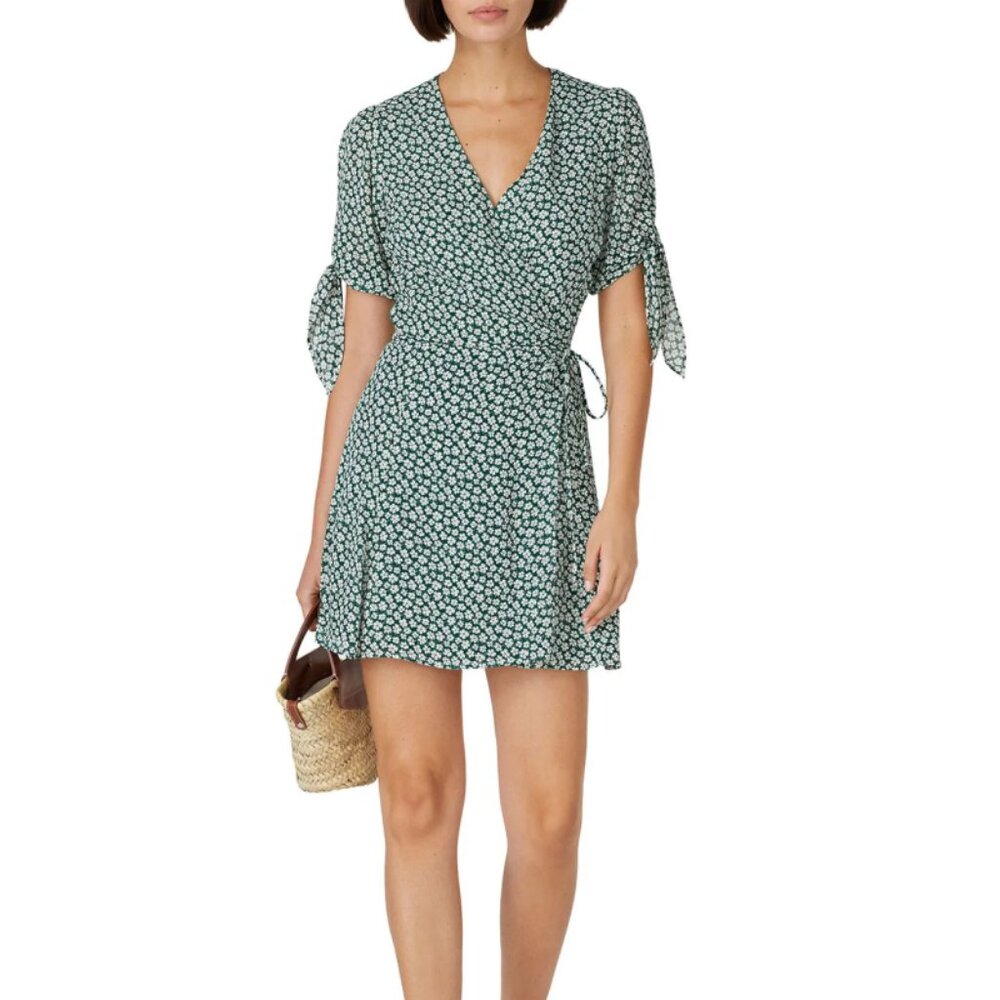 Reformation Venezuela Sammy Wrap Dress in Green Floral Print (Small)